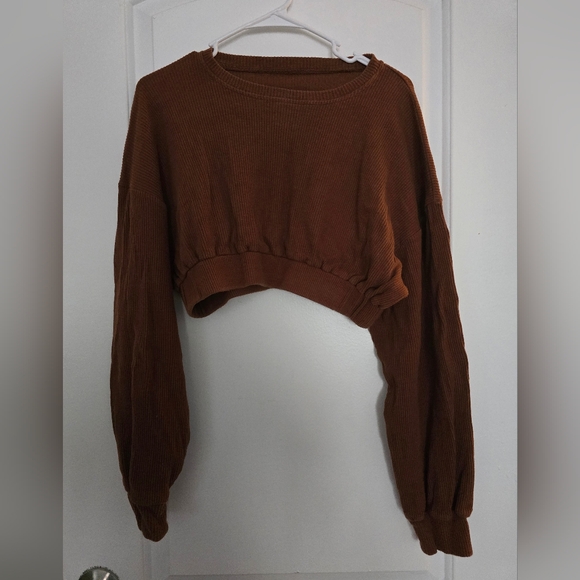 Rust Brown Cropped Ribbed Top - Picture 2 of 2